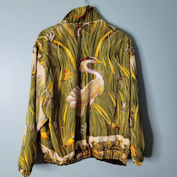 Vintage Marsh Swamp Pond Stork Egret Bird Butterfly Windbreaker Bomber Size M - Picture 2 of 3